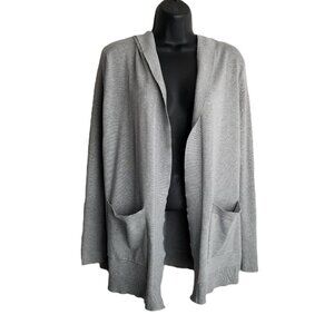 Lety & Me Open Front Hooded Cardigan Medium Gray Ribbed Cozy Relaxed Fit